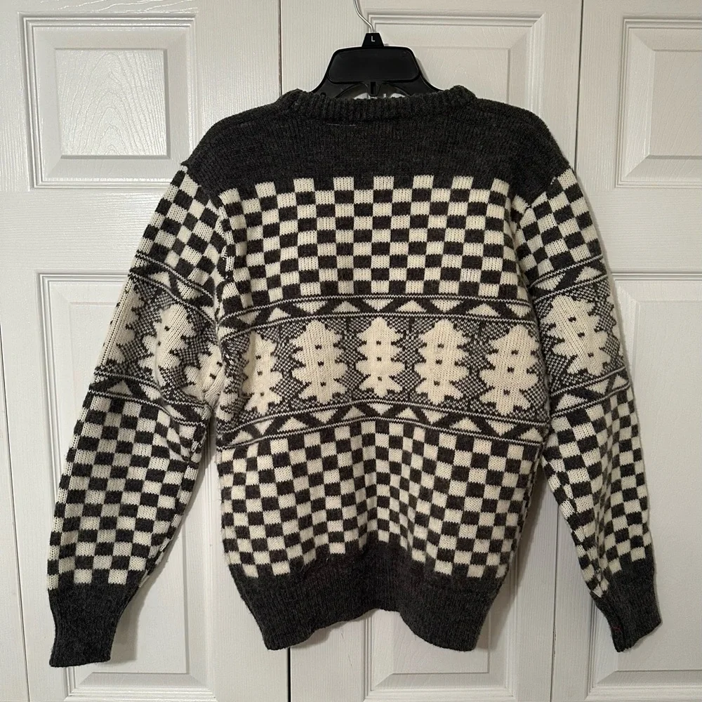 Vtg Centura Sweater Mens L Gray Cream Nordic Checkered Fair Isle Ski Korea 80s